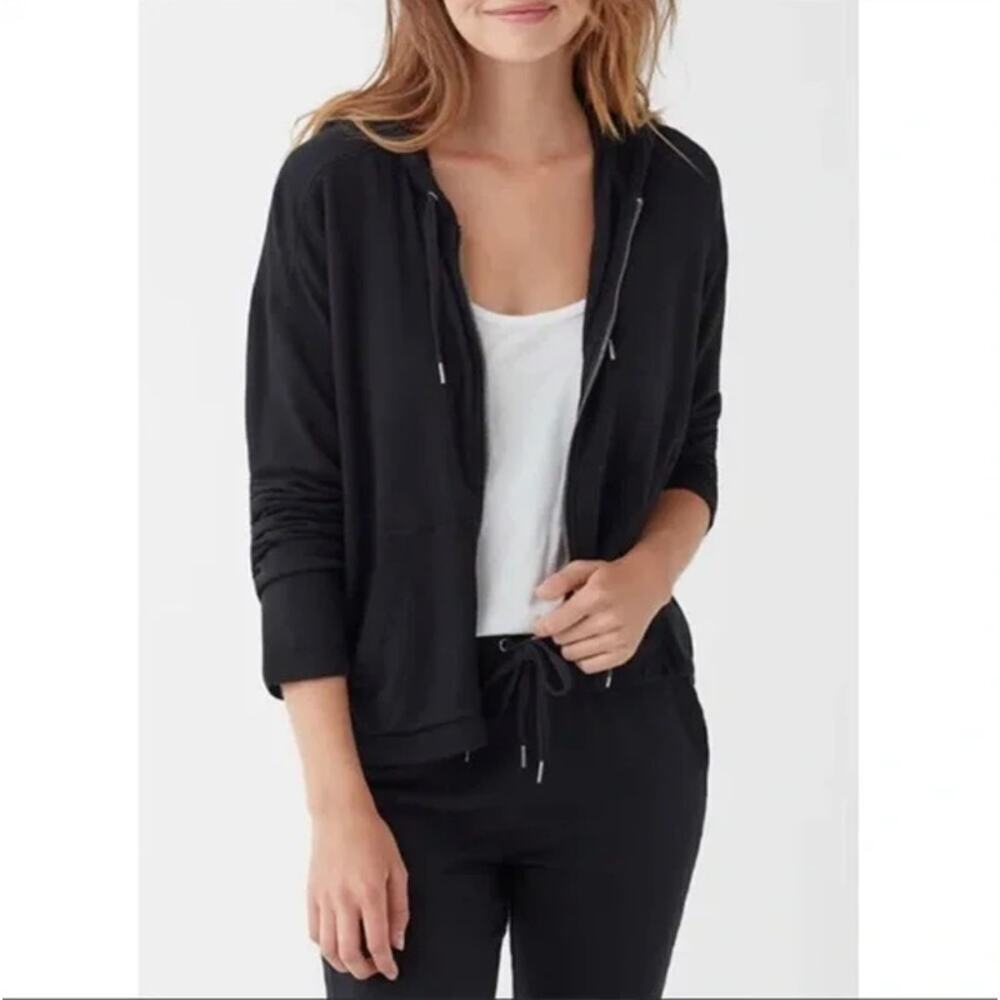 Splendid Black Hooded Zip UP 100% Cotton Sweatshirt Sz. S